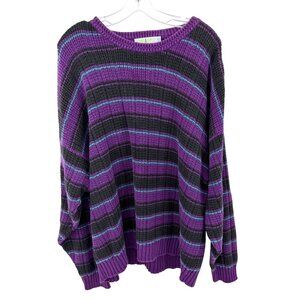 VINTAGE 90'S AMERICAN WEEKEND PURPLE TURQUOISE STRIPED MEN'S CREWNECK SWEATER XL